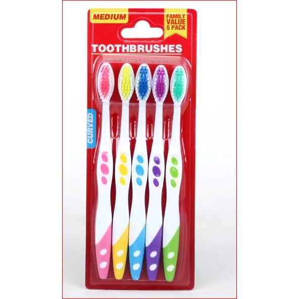 Toothbrush Curved Medium Bristles 5pk Default Title