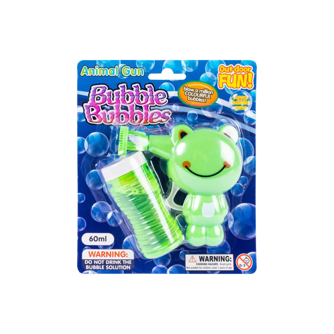 Bubble Gun Manual Animal Design With 60ml Solution 4 Assorted Colours/Designs