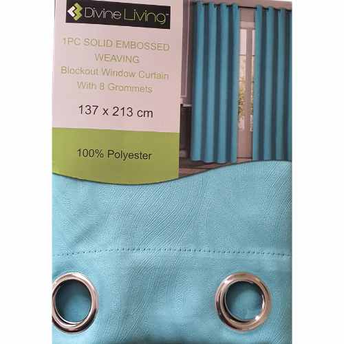Weaving Solid Blockout Window Curtain with 8 Grommets - Light Blue - Dollars and Sense