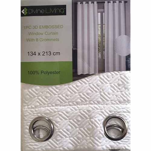 Divine Living Curtain 3D Embossed with Grommets - White - Dollars and Sense