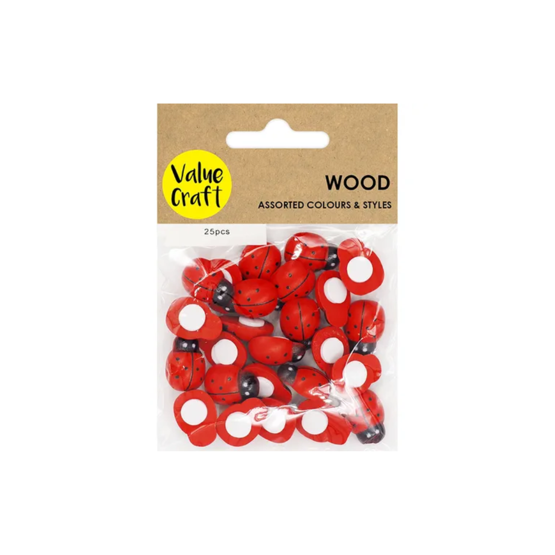 Wood Ladybug Red/Black 25pcs