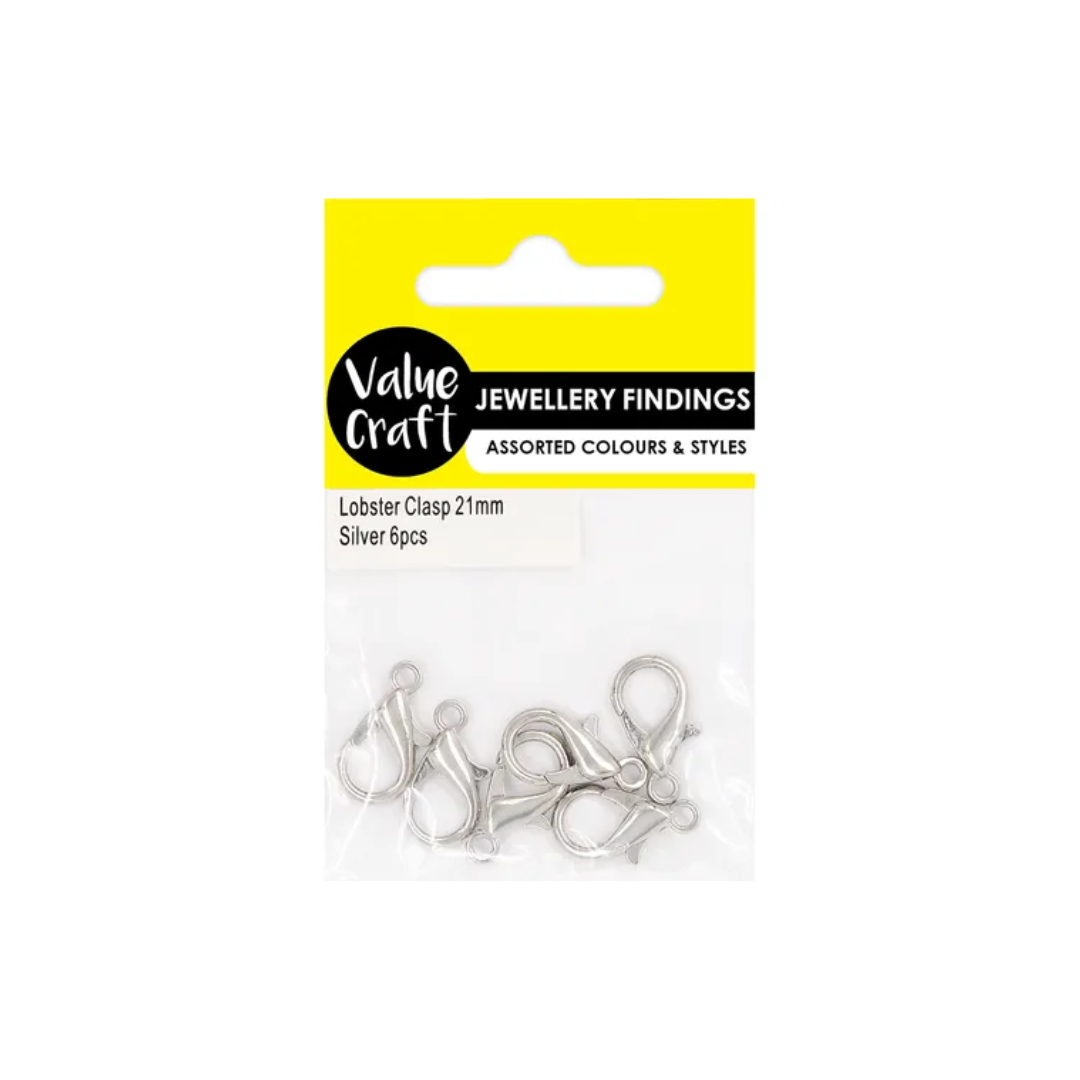 Jf Lobster Clasp 21Mm Silver 6Pcs