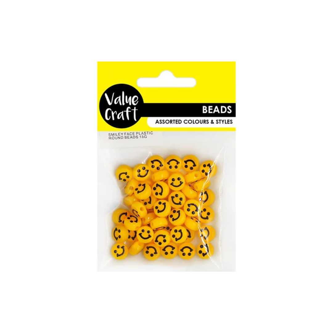 Smiley Face Plastic Round Beads 15G