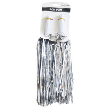 Metallic Cheerleading Pom Poms - Silver - Dollars and Sense