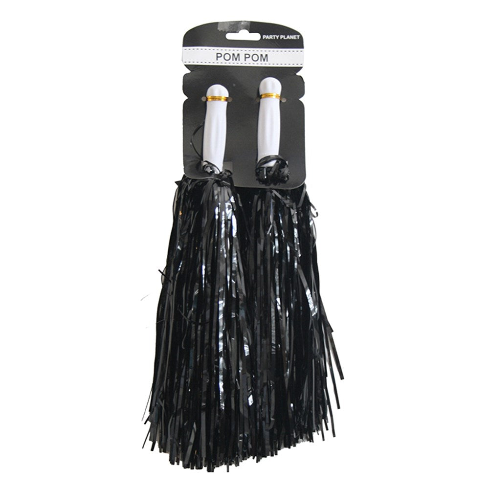 Metallic Cheerleading Pom Poms - Black - Dollars and Sense