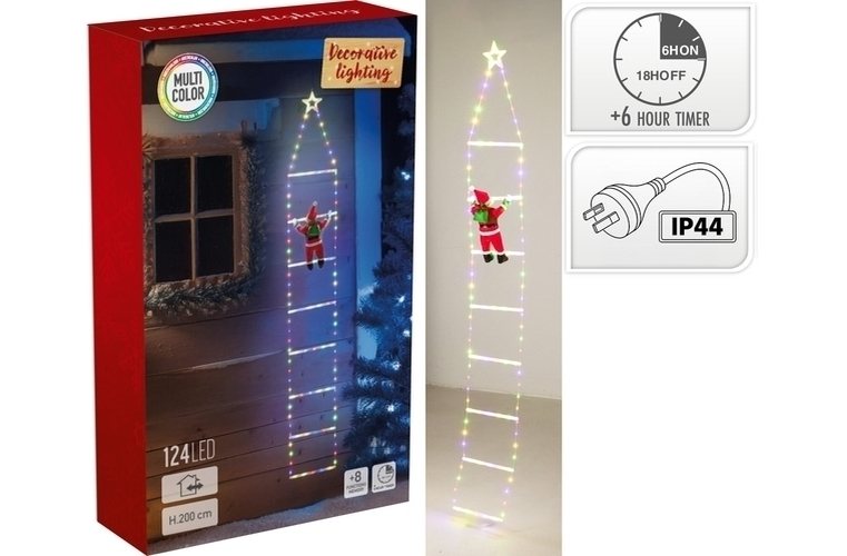 1PC LADDER 124LED W/SANTA TIMER 2M IP44