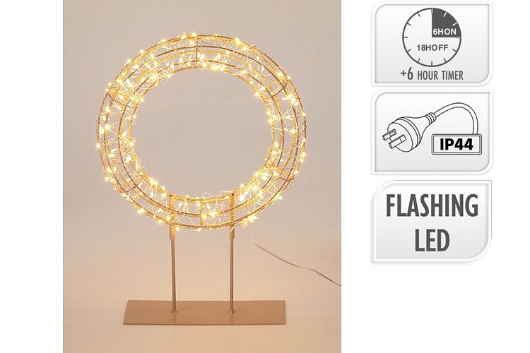 WREATH ON BASE 200LED W/W 42CM+TIMER F