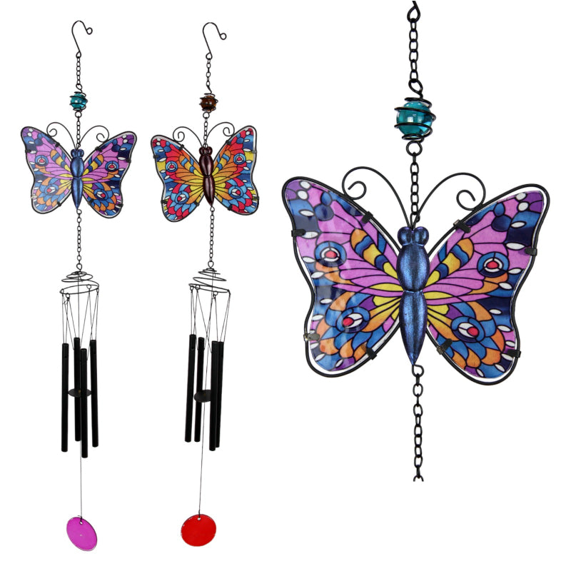 Mosaic Glass Butterfly Wind Chime 2 Ass SKU BFMOSWC - Dollars and Sense