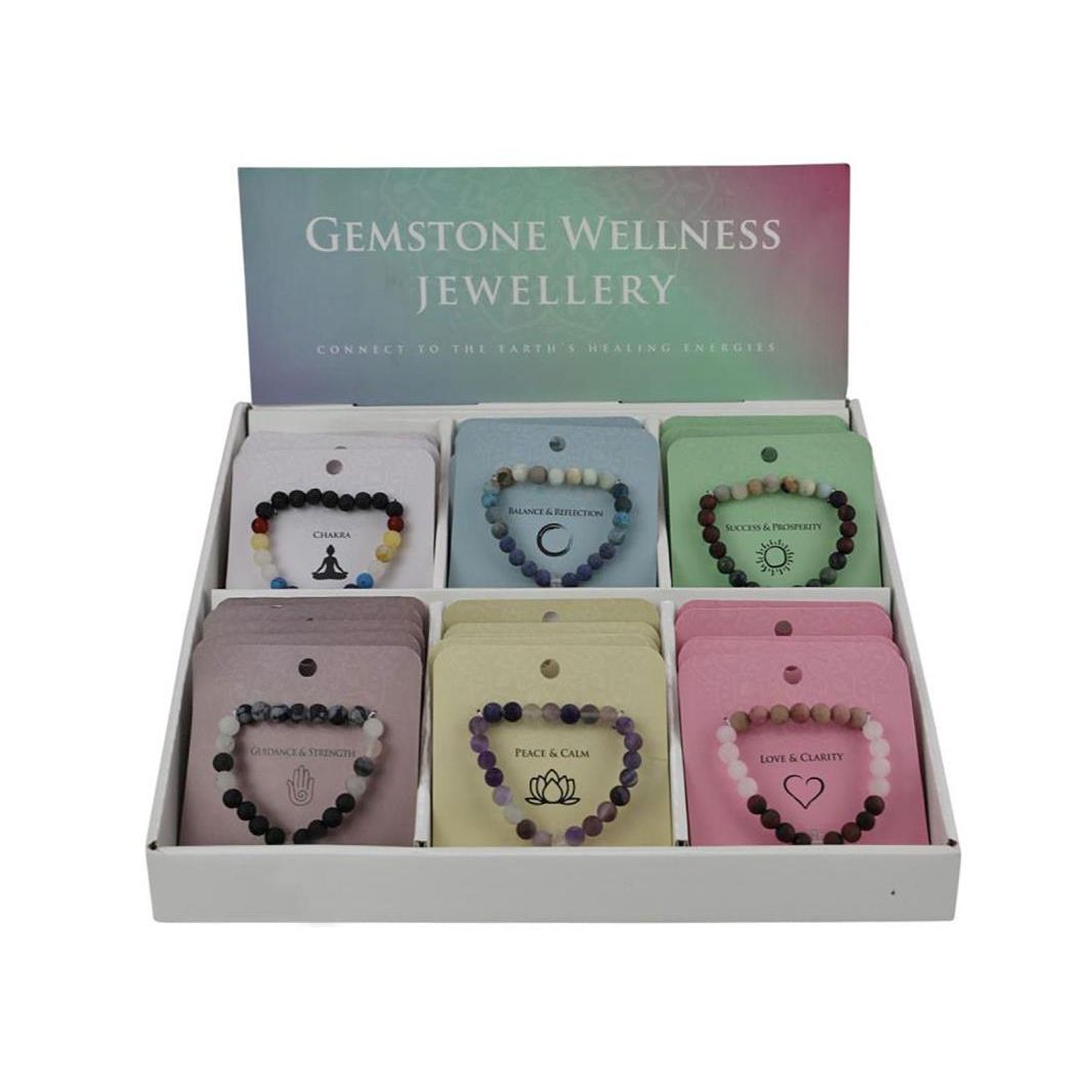 Wellness Crystal Rock Quartz Bracelet 6 Asstd (36=Free Display) SKU BRAWELM - Dollars and Sense