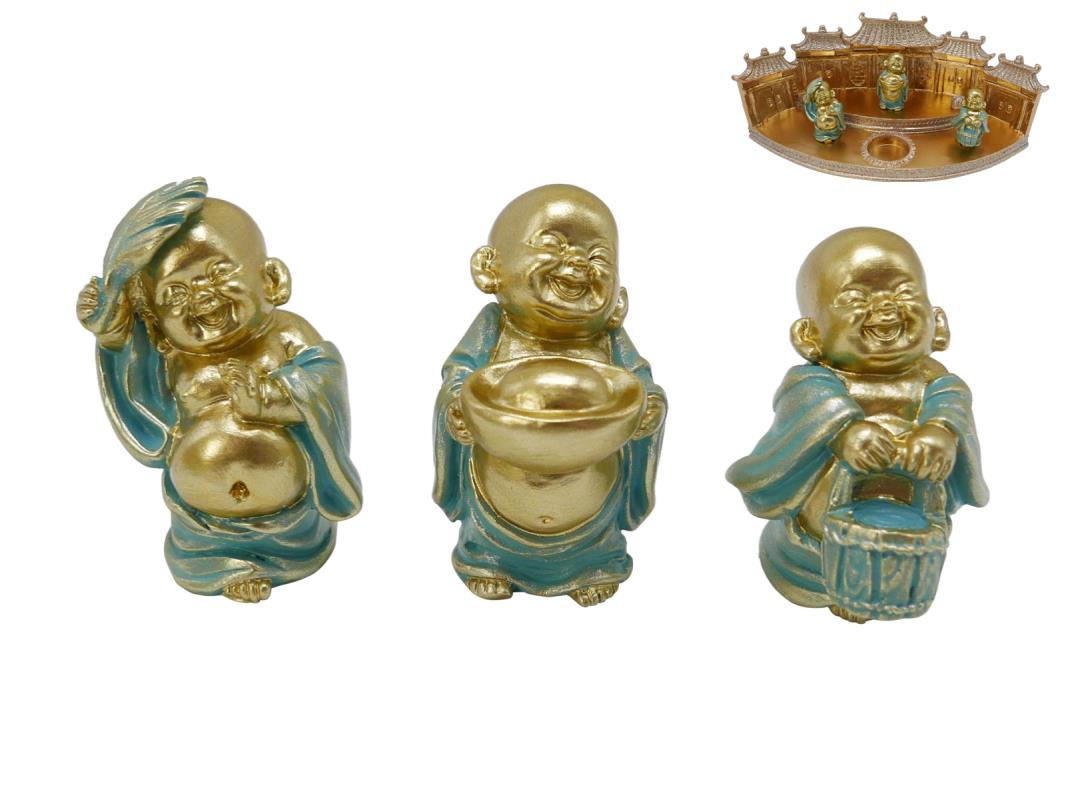 6.5cm Aqua/Gold Happy Fortune Buddha 3as