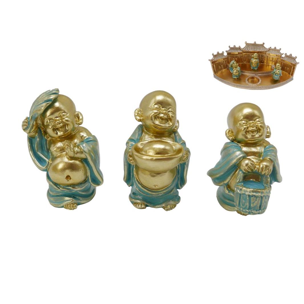 6.5cm Aqua/Gold Happy Fortune Buddha 3as