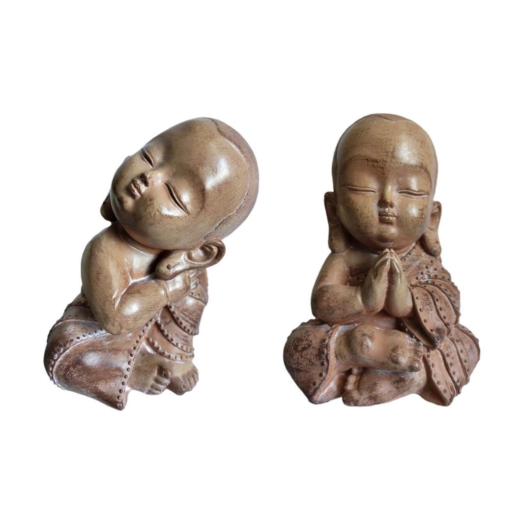 17cm Sitting Buddha Monk Antique Finish SKU BUDDMOMM - Dollars and Sense