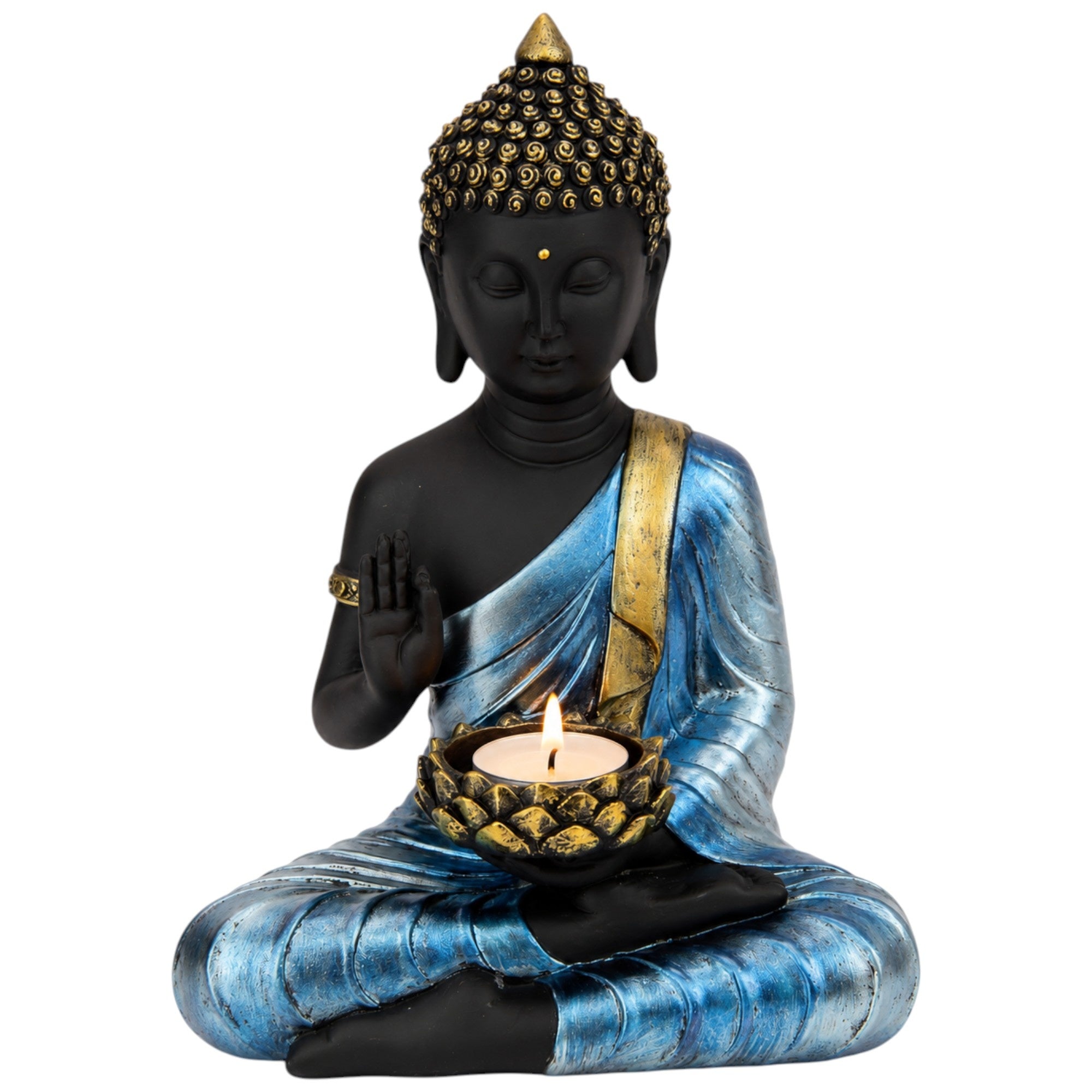 20cm Rulai Blue Buddha w/Tealight Holder SKU BUDRBLTSM - Dollars and Sense