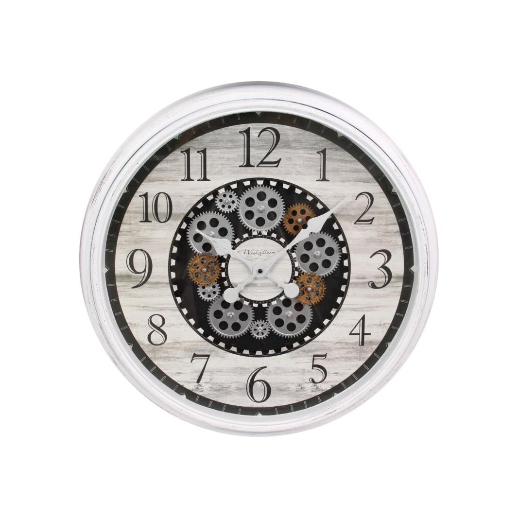 55cm White Clock With Moving Cogs SKU CLKSCOGS - Dollars and Sense