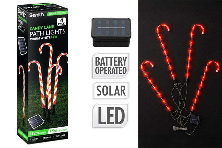 4PC SOLAR LED PATH LIGHT C/CANE 55CM
