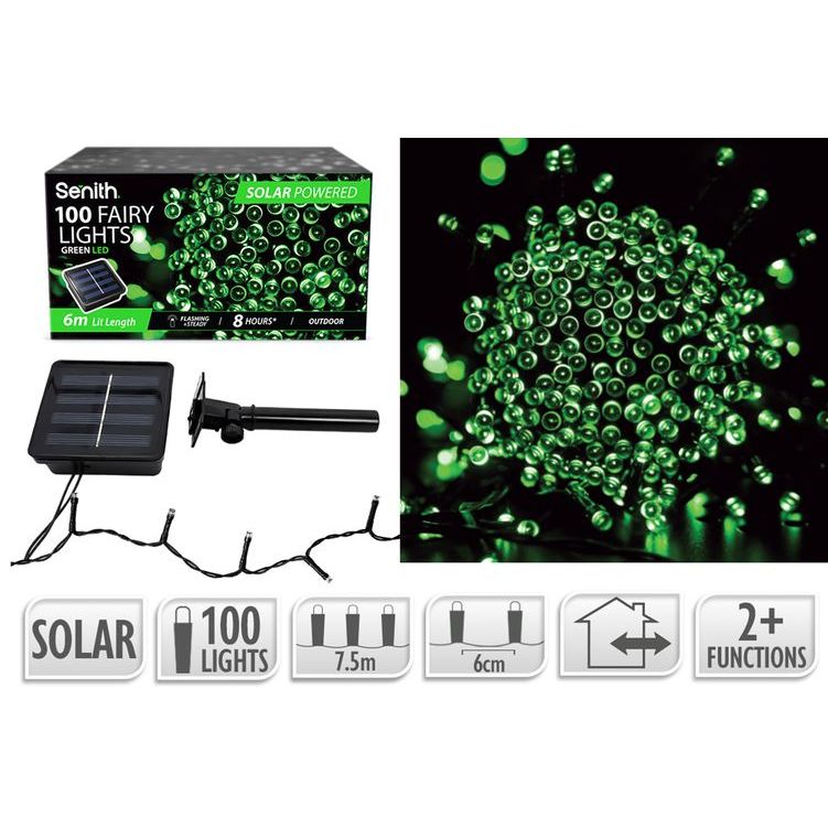 100 LED Solar Fairy Lights 7.5m 2 Function Green outdoor solar LED lights