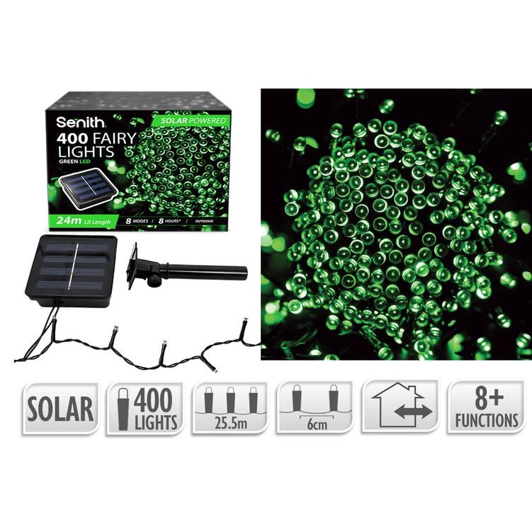 400LED SOLAR FAIRYLIGHT 25.5M 8F GREEN - Dollars and Sense