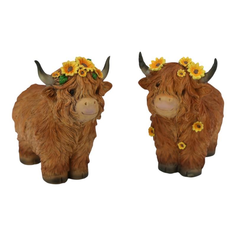 19cm Highland Cow w/Sunflowers 2 ass SKU COWHSUNLG - Dollars and Sense