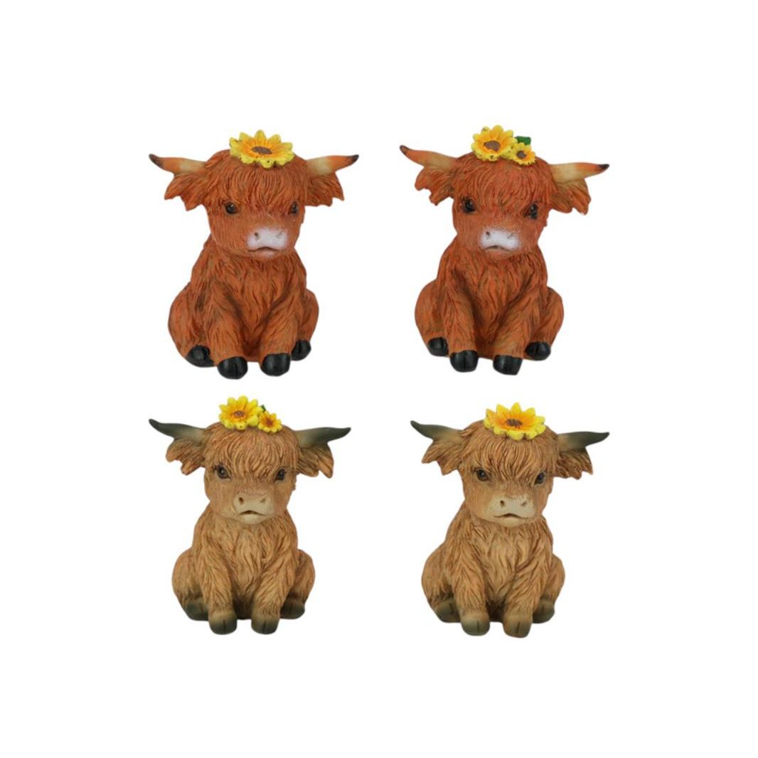 9cm Highland Cow w/Sunflowers Sitting 4a