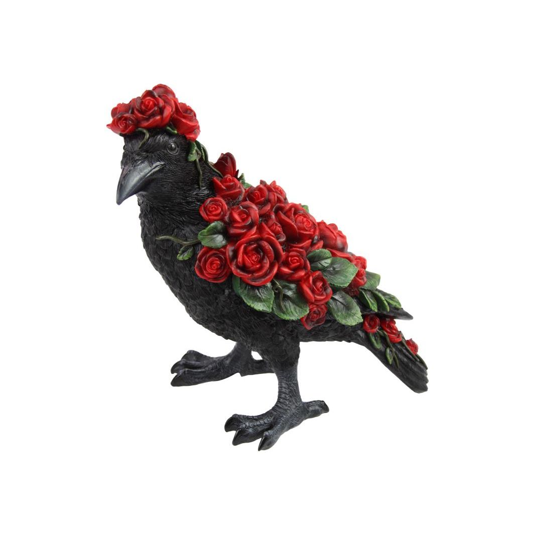 24cm Standing Crow with Red Rose SKU CROWROSE - Dollars and Sense