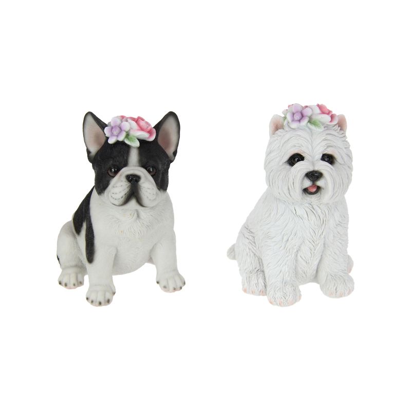 15cm Sitting Dog w/Flowers on Head 2 Ass SKU DOGFLORA - Dollars and Sense