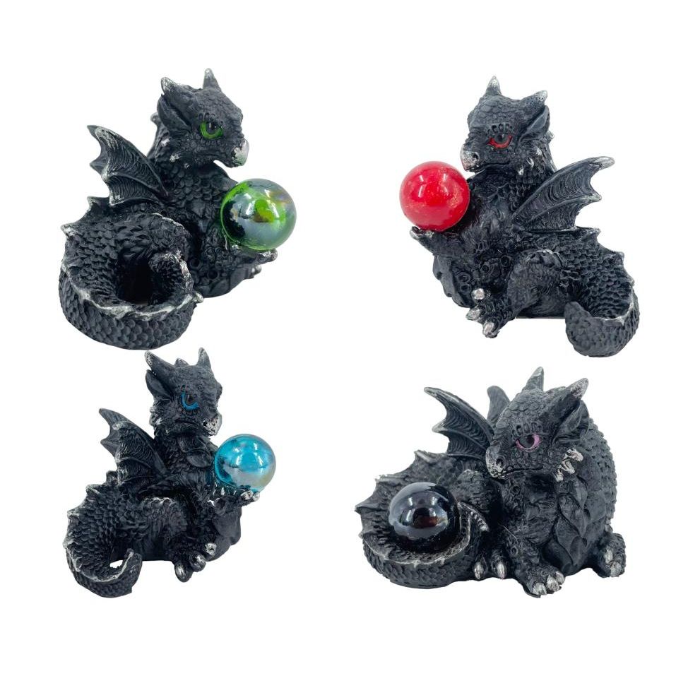 5cm Baby Black Dragon Holding Orb 4 Ass SKU DRABLBAG - Dollars and Sense