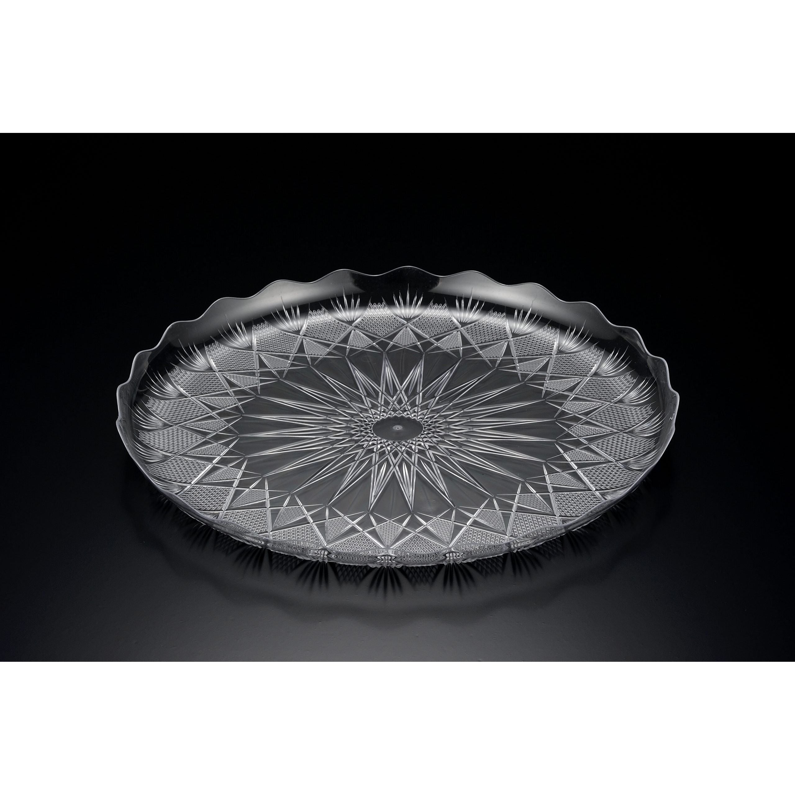 365mm Clear Round Tray Diamond Design Pk1