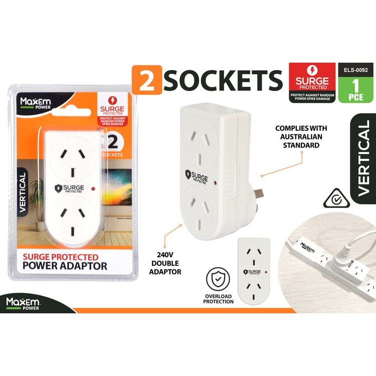 2 Socket Adaptor Surge - Vertical - Dollars and Sense