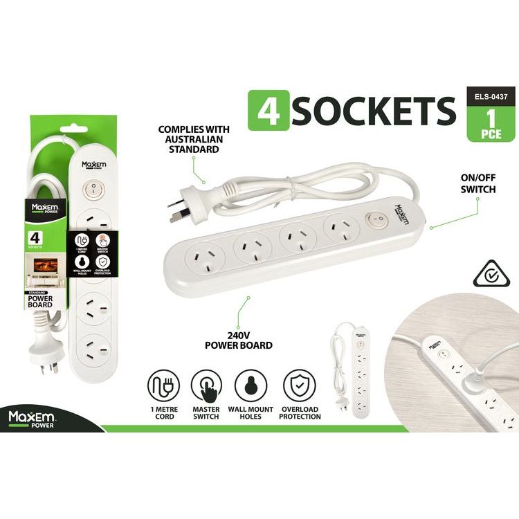 4 Way Powerboard with 1 Switch - Dollars and Sense