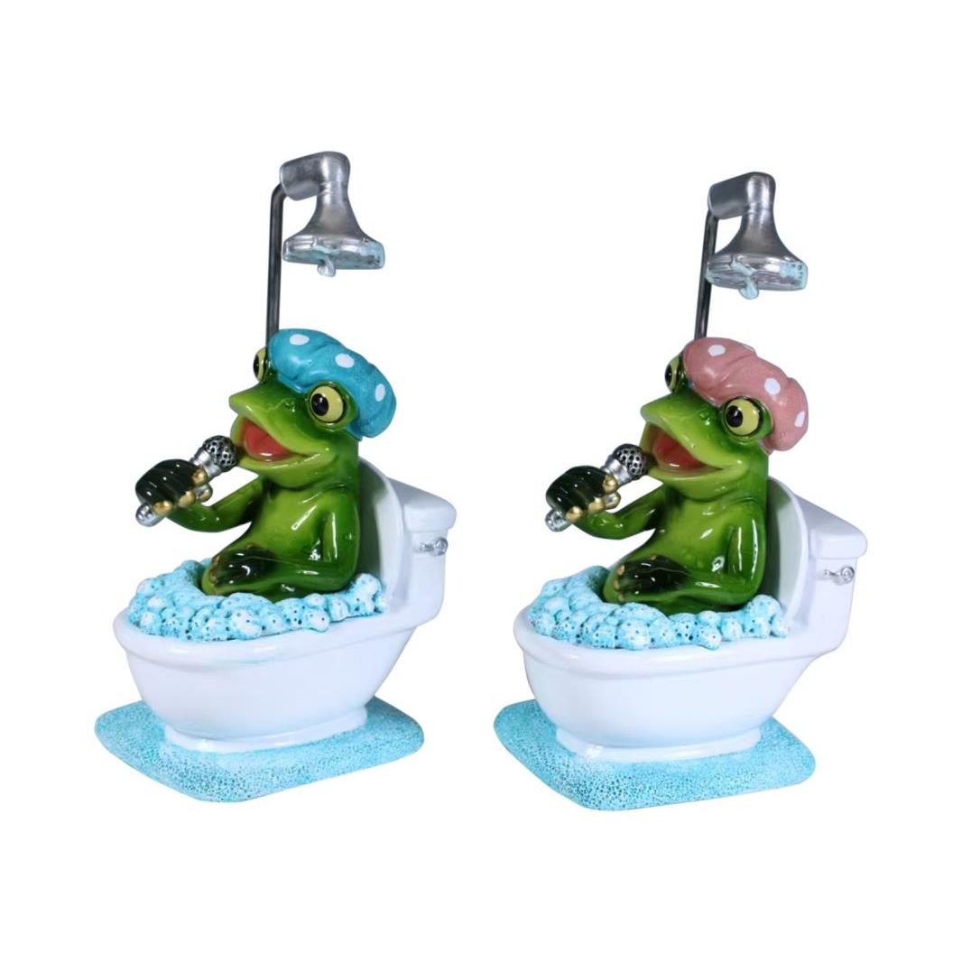 16cm Marble Frog Singing in Toilet Bath2 SKU FROMBATH - Dollars and Sense