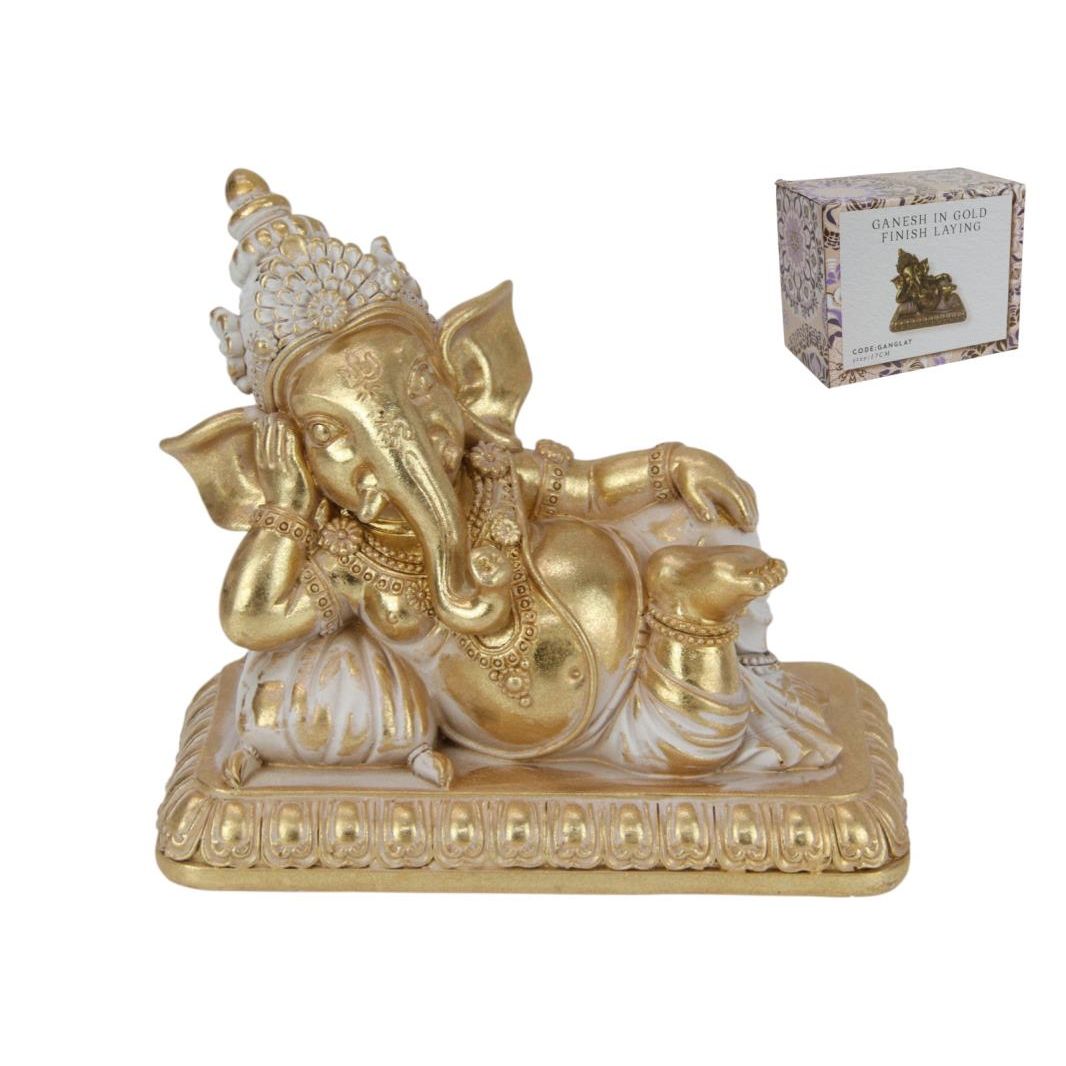17cm Ganesh in Gold Finish Laying SKU GANGLAY - Dollars and Sense
