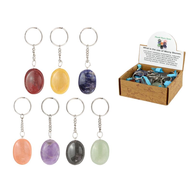 3.5cm Thumb Worry Stone Chakra Key Ring SKU GEMTHCHA - Dollars and Sense