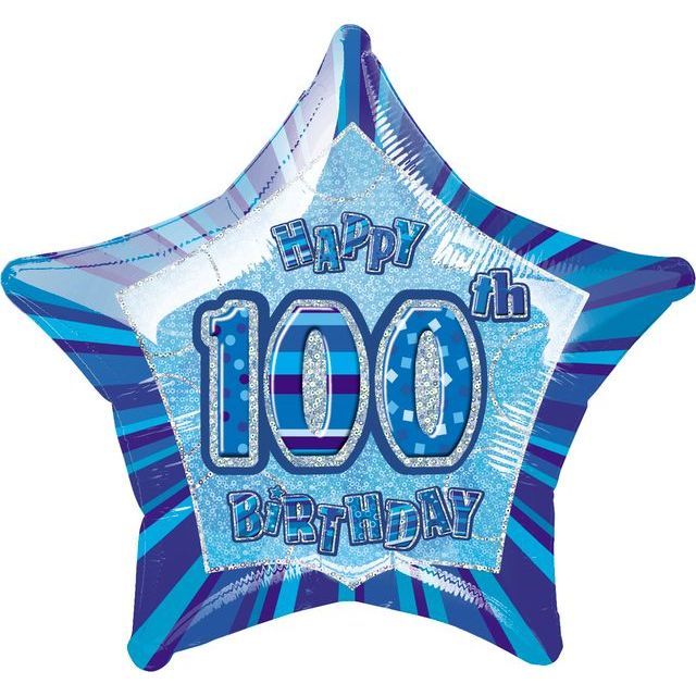 100th Birthday Star Foil Balloon - Glitz Blue - Dollars and Sense