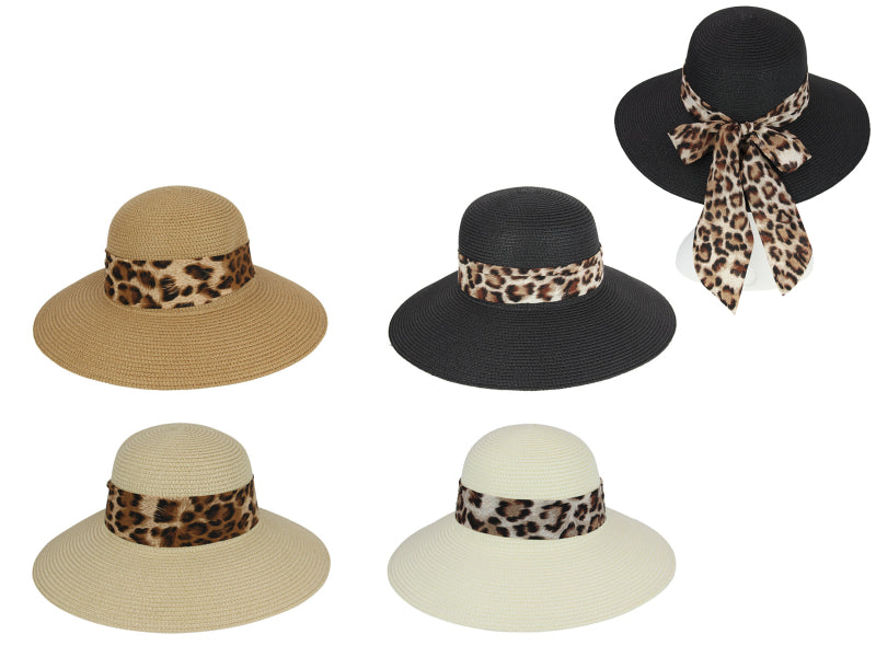 37cm Hat with Leopard Print Bow 4 Asstd
