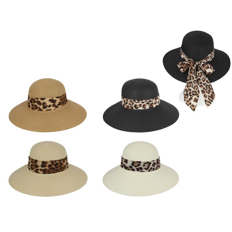 37cm Hat with Leopard Print Bow 4 Asstd