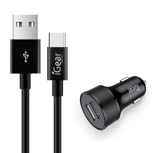 Car Charger with USB Type C Charging Cable - Black