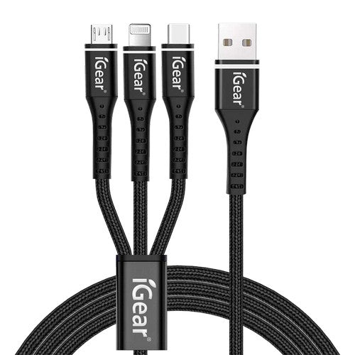 Igear 3 In 1 Heavy Duty Braided Cable - Black - Dollars and Sense