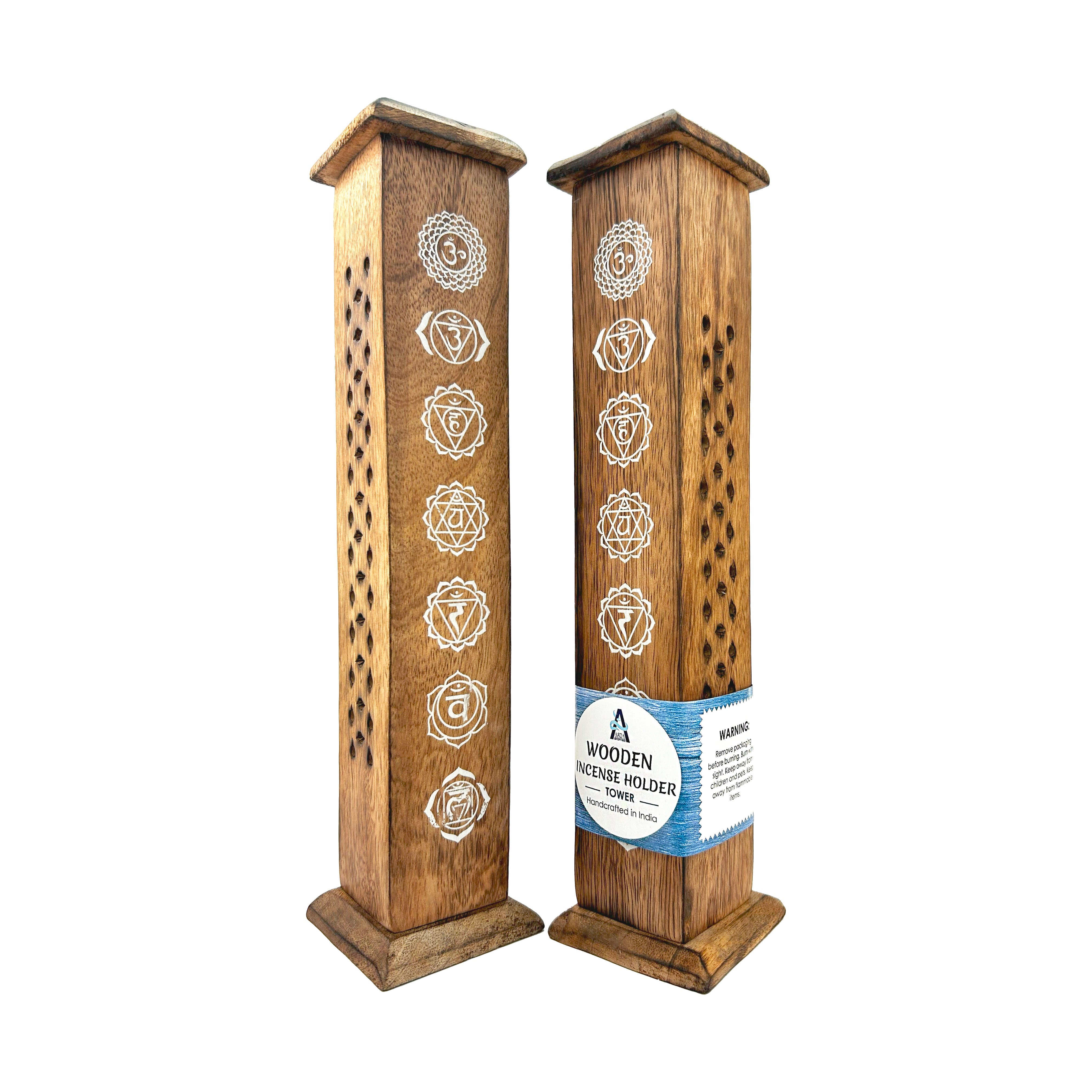 WOODEN INCENSE TOWER W/WHITE CHAKRAS