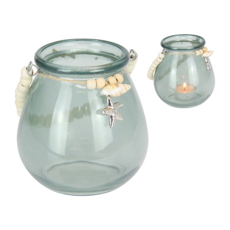 Aqua Glass Jar - Beaded Handle - Dollars and Sense