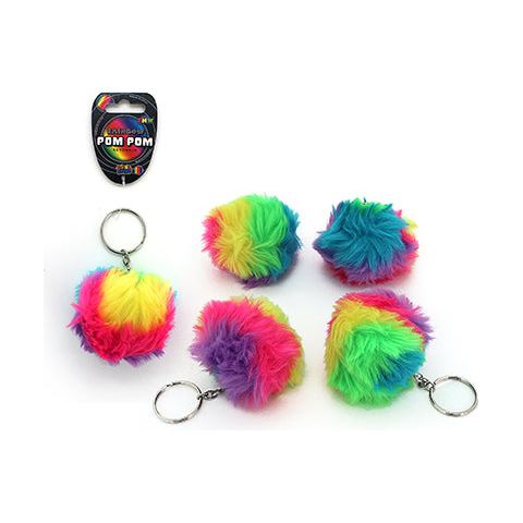 Keychain Plush Pom Pom Ball - Rainbow - Dollars and Sense