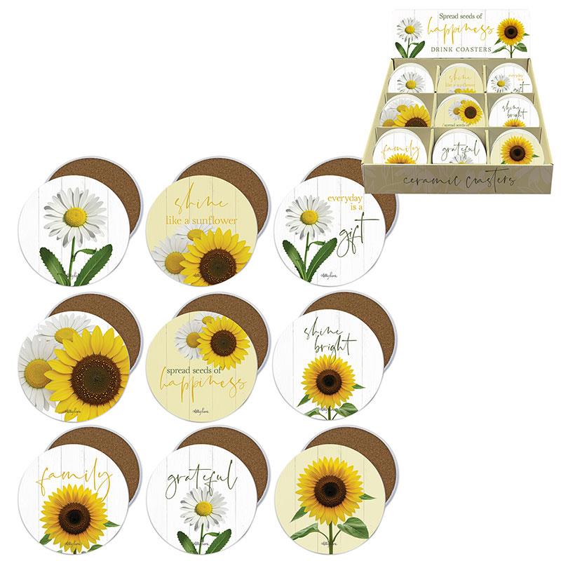 Sunflower & Daisy Coaster in Display 9 a SKU KLSDCOPK - Dollars and Sense