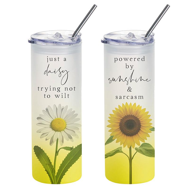 Sunflower Glass Tumbler 2 ass SKU KLSDGLYE - Dollars and Sense