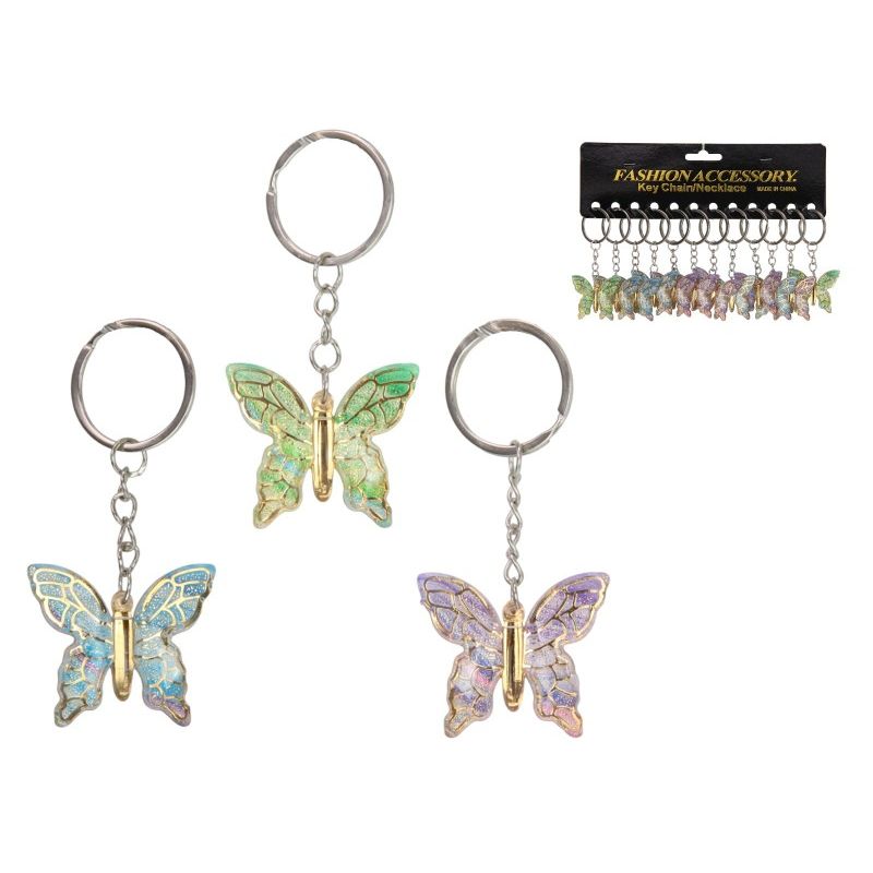 Colourful Butterfly w/Glitter Key Ring SKU KRBUTGO - Dollars and Sense