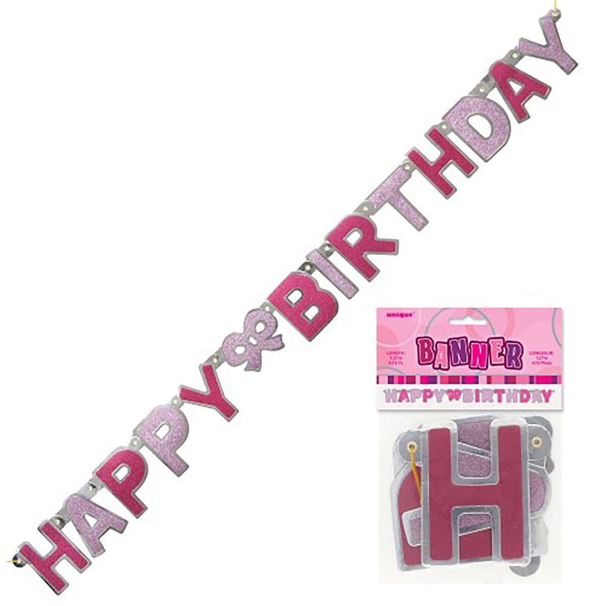 Happy Birthday Jointed Banner - Glitz Pink - Dollars and Sense