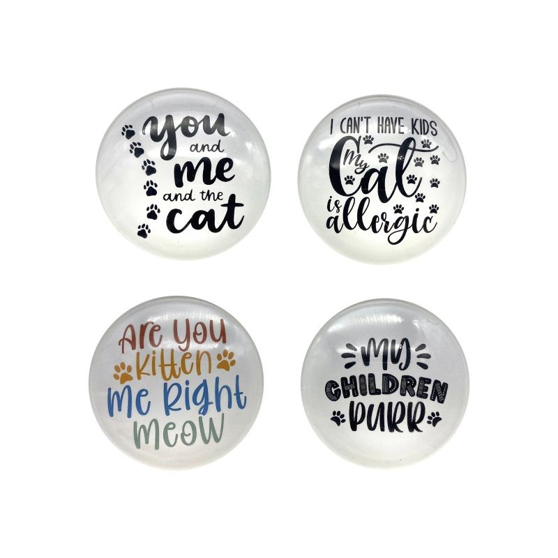 5cm Round Glass Cat Magnet 4 Asstd