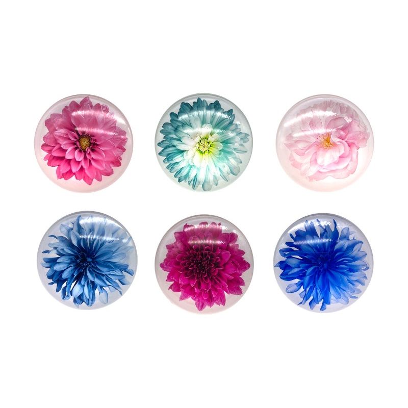 5cm Round Glass Flower Magnet 6 Asstd SKU MAGFLORP - Dollars and Sense