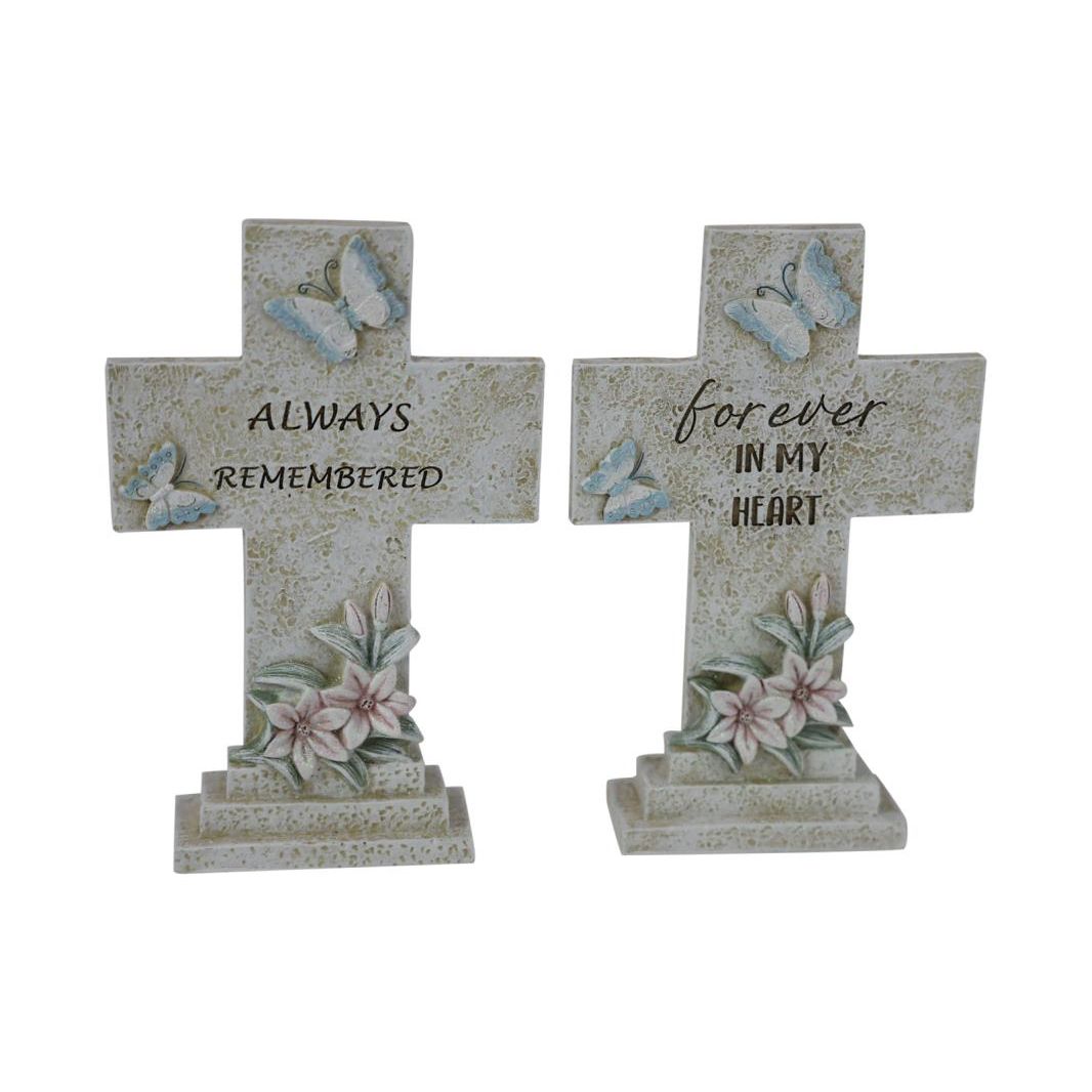 17cm Memorial Cross with Butterfly 2 Ass SKU MEMCRBUT - Dollars and Sense
