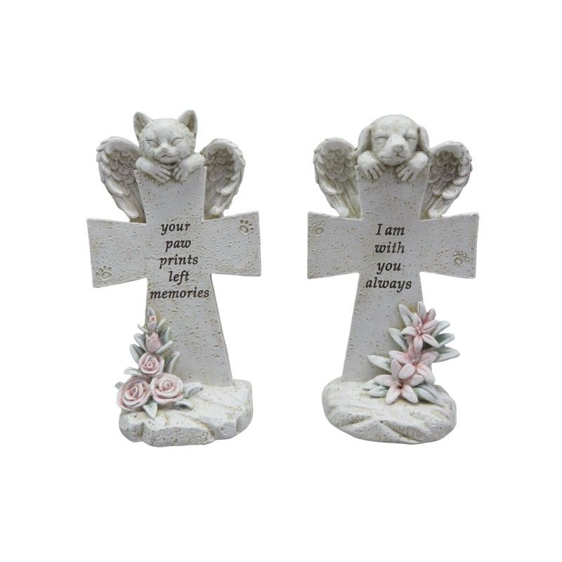 18cm Cat & Dog on Memorial Cross 2 Asstd SKU MEMDCCRF - Dollars and Sense