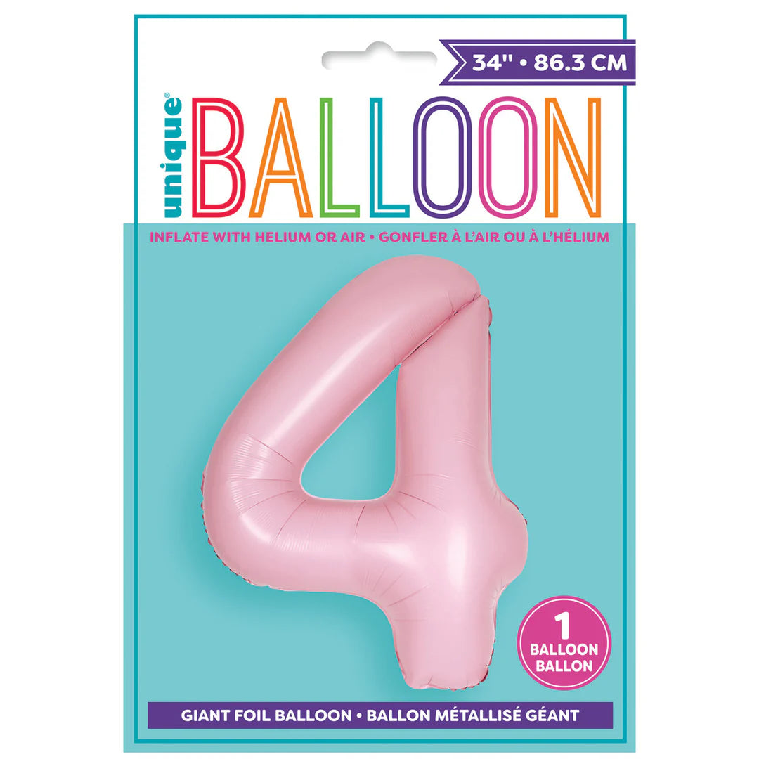 Number 4 Foil Balloon Matte - Lovely Pink - Dollars and Sense