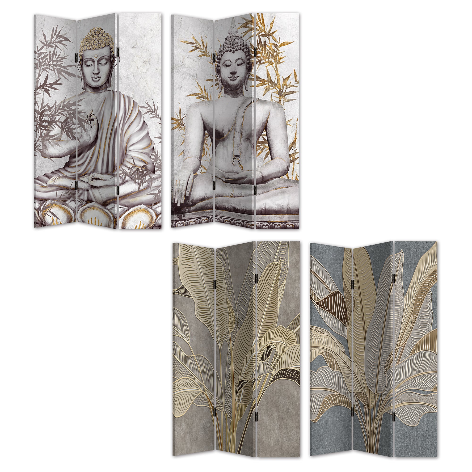 Canvas Screen Room Divider - Buddha or Gold Leaf - Dollars and Sense